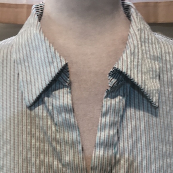 Worthington Striped Cotton Blend Blouse Button Front Short Sleeves Round Hem-2X - Picture 5 of 13